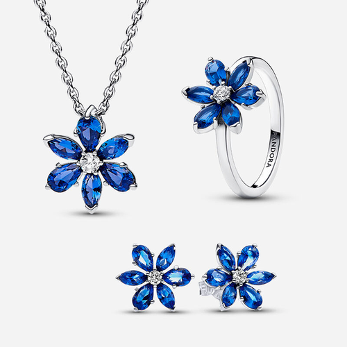 Parure Bague, Collier et Clous d'Oreilles Herbier Bleu Scintillant - Pandora - Modalova