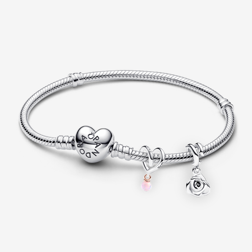Bracelet Composé Charm Cœur Ruban & Pendant Rose - Pandora - Modalova