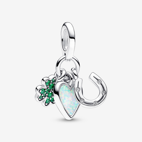 Charm Pendant Triple Trèfle à Quatre Feuilles, Cœur et Fer à Cheval - Pandora - Modalova