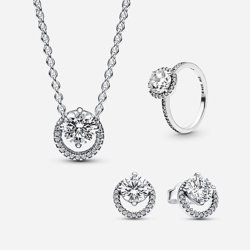 Parure Bague, Collier et Clous d'Oreilles Halo Rond Scintillant - Pandora - Modalova