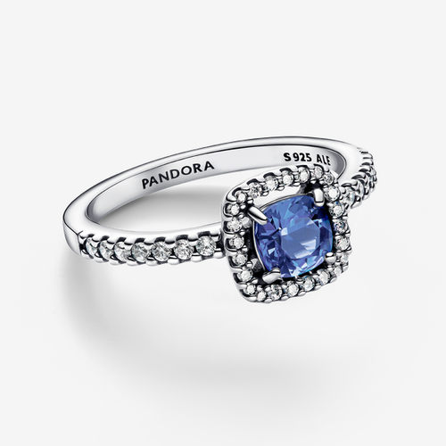 Bague Halo Bleu Carré Scintillant - Pandora - Modalova