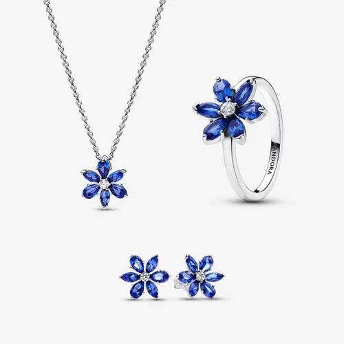 Parure Bague, Collier et Clous d'Oreilles Herbier Bleu Scintillant - Pandora - Modalova