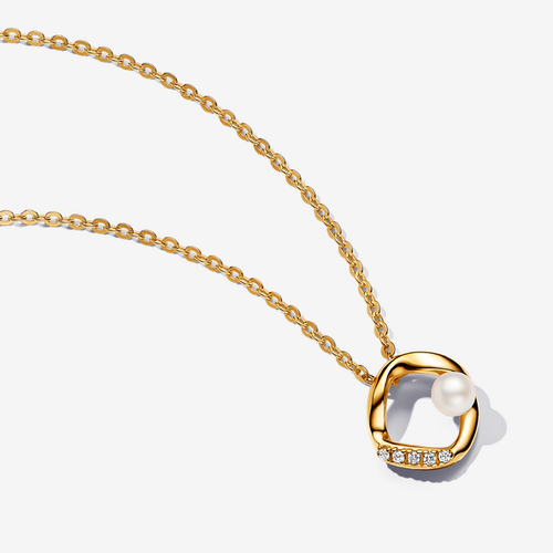 Collier Cercle Pavé de Forme Organique & Perle de Culture d'Eau Douce Traitée - Pandora - Modalova