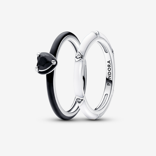 Ensemble de Bagues Cœur Chakra Noir et Blanc ME - Pandora - Modalova