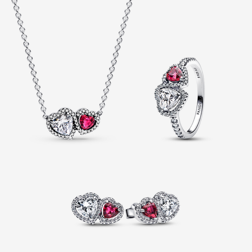 Parure Collier, Clous d'Oreilles & Bague Cœurs Halo - Pandora - Modalova