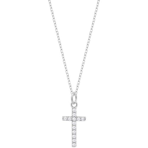 Collier Collier Silver croix chétienne sertie d'oxydes - Lotus - Modalova