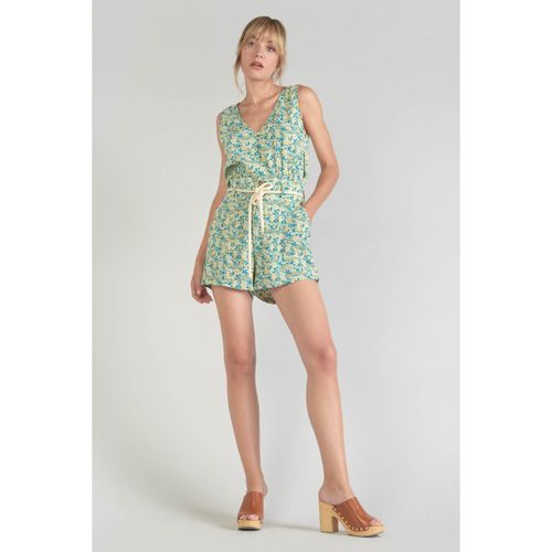 Short Short lamet à motif fleuri vert et bleu - Le Temps des Cerises - Modalova