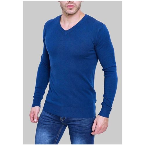 Sweat-shirt Pull manches longues col V H, Bleu - Kebello - Modalova