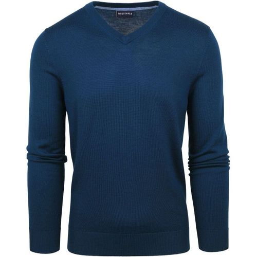 Sweat-shirt Pull Merino Col V Indigo Blue - Suitable - Modalova