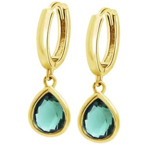 Boucles oreilles Créoles Silver argent doré goutte verte - Lotus - Modalova