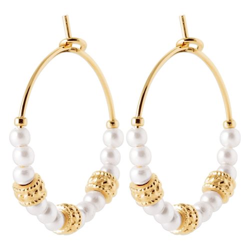 Boucles oreilles Créoles fines plaqué or perles blanches - Brillaxis - Modalova