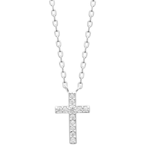 Collier Collier argent rhodié croix empierrée 45 cm - Brillaxis - Modalova