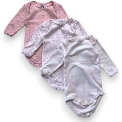 Bodies Lot de 3 bodies roses et blancs à manches longues - Petit Bateau - Modalova