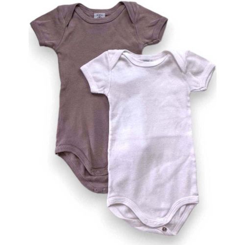 Bodies Lot de 2 bodies à manches courtes marron et blanc - Petit Bateau - Modalova