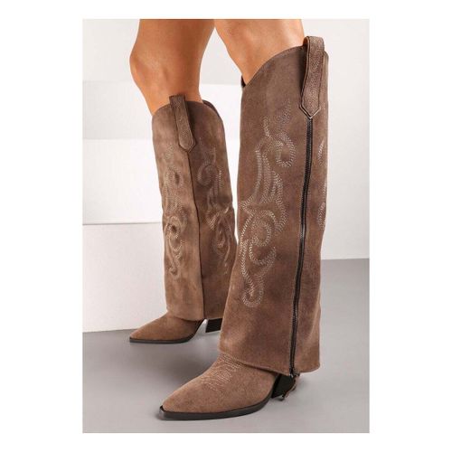 Bottes Bottes cowboy style santiags guêtre, Taupe - Vera Collection - Modalova