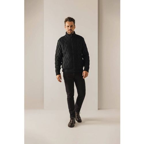 Sweat-shirt Cardigan Heavy Cable en Laine Vert Foncé - State Of Art - Modalova