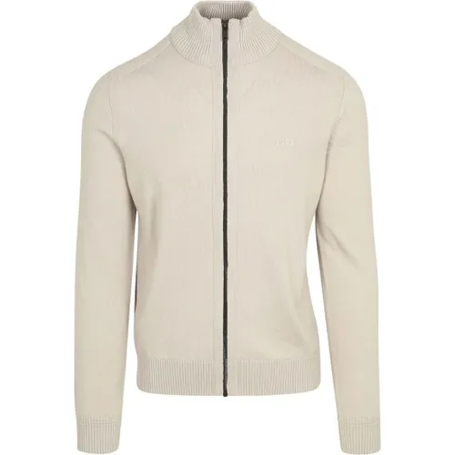 Sweat-shirt cardigan Avac en laine mélangée greige - BOSS - Modalova