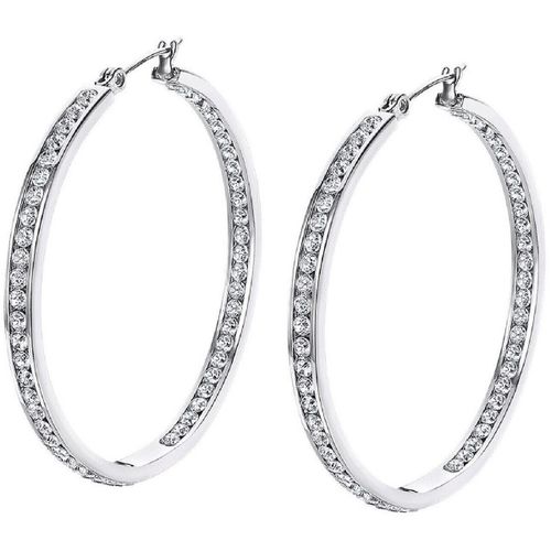 Boucles oreilles Créoles style empierrées 46mm acier inoxydable - Lotus - Modalova