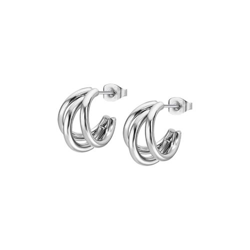 Boucles oreilles Créoles style trois anneaux acier inoxydable - Lotus - Modalova