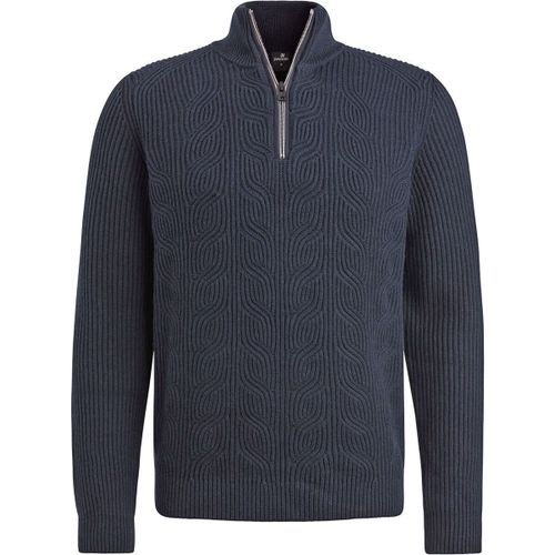 Sweat-shirt Pull Demi-Zip Structuré Mélange Laine Marine - Vanguard - Modalova