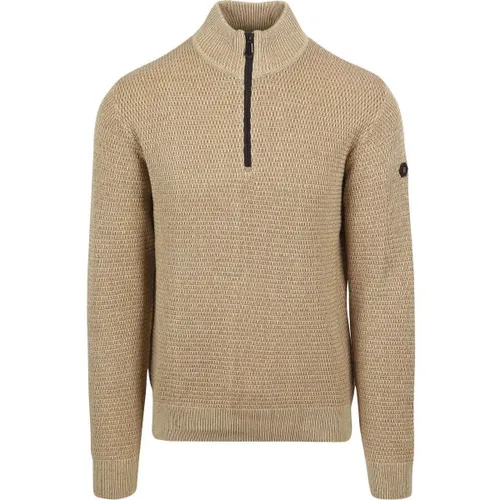 Sweat-shirt Pull Demi-Zip Mélange Structure Beige - No Excess - Modalova