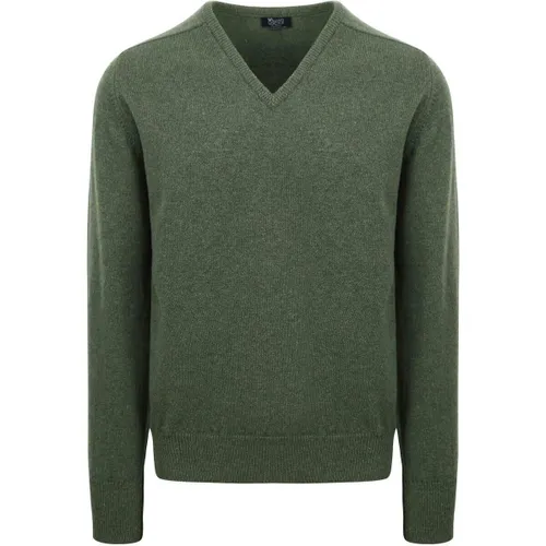 Sweat-shirt Pull Laine d'Agneau Col V Vert Olive - William Lockie - Modalova