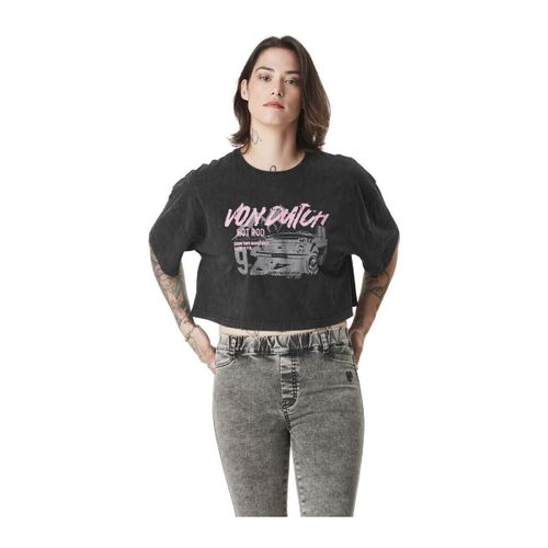 T-shirt Crop top loose acid wash et print devant Car - Von Dutch - Modalova