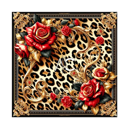 Echarpe Petit carré de soie Rose Leopard Cléo - Alberto Cabale - Modalova