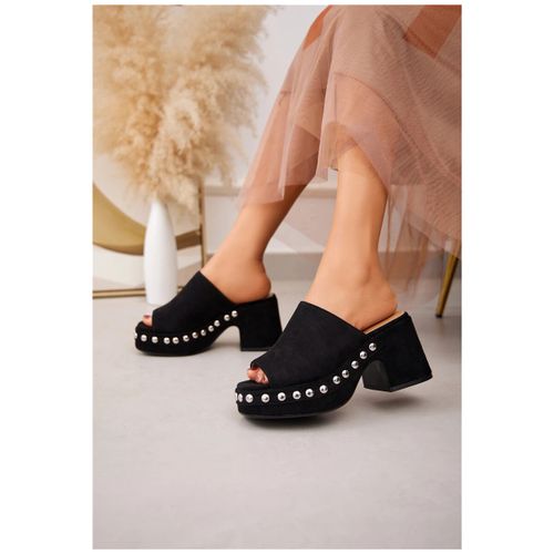 Sandales à talon Mules Plateforme à talon bloc avec clous, Noir - Vera Collection - Modalova