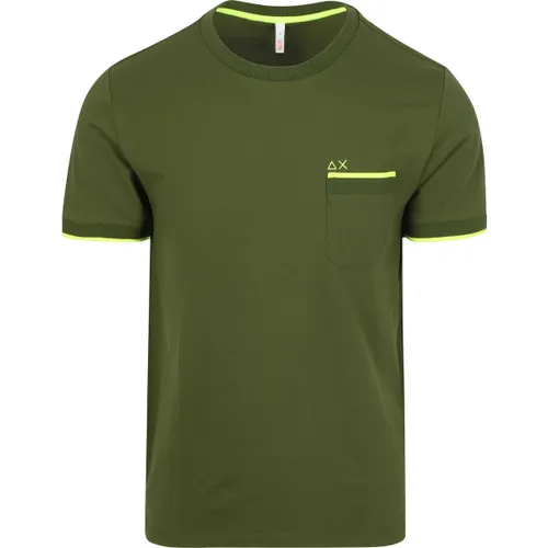 T-shirt T-Shirt Piqué Rayé Vert Kaki - Sun68 - Modalova