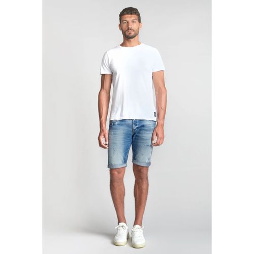 Short Bermuda landres en jeans bleu délavé destroy - Le Temps des Cerises - Modalova