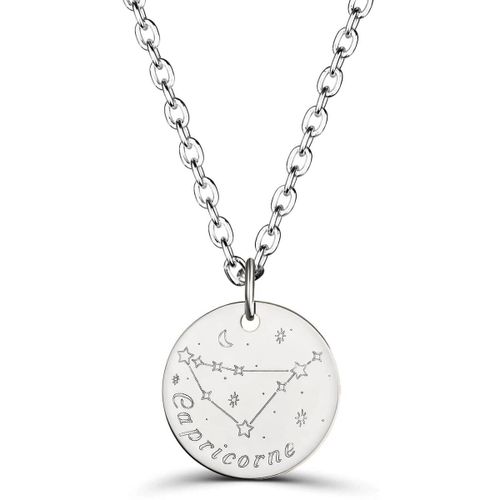 Bijoux Collier astro medaille gravee Capricorne, argent - Moments-Precieux.com - Modalova