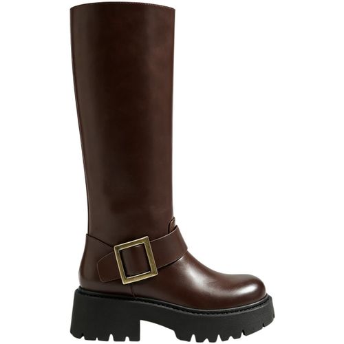 Bottes Bottes Hautes Semelle Crantée et Boucle Dorée, Chocolat - Vera Collection - Modalova