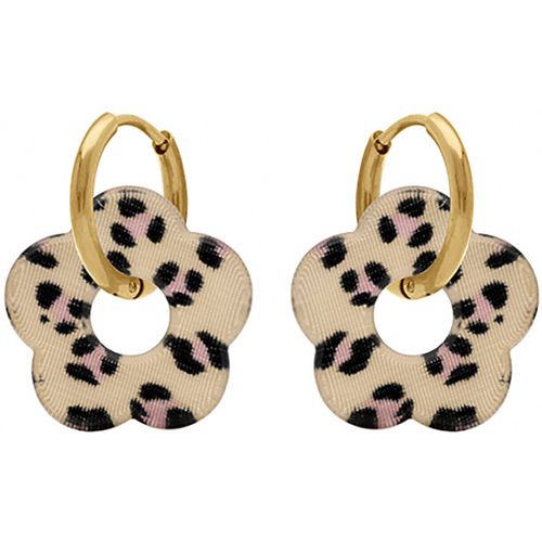 Boucles oreilles Créoles acier doré 15 mm fleur résine léopard - Brillaxis - Modalova