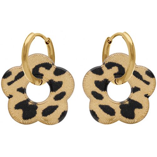 Boucles oreilles Créoles acier doré 15 mm fleur résine léopard - Brillaxis - Modalova