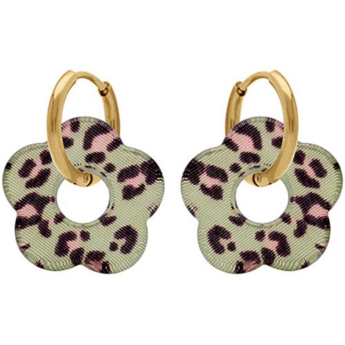 Boucles oreilles Créoles acier doré 15 mm résine léopard fond vert - Brillaxis - Modalova