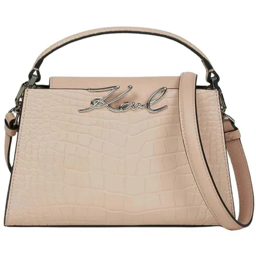 Sac à main Sac Bandoulière Signature Mini Croco Cuir Rose Nude - Karl Lagerfeld - Modalova