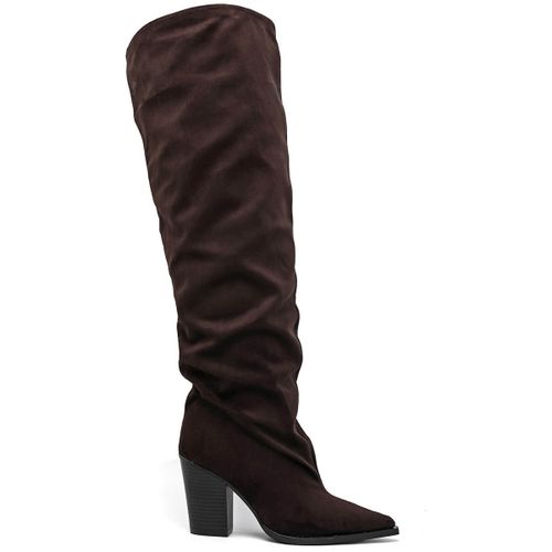 Bottes Bottes plissé à bout pointu talon bloc - Marron - Vera Collection - Modalova