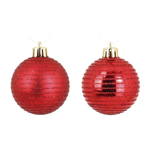 Décorations de noël Set de 8 Boules de Noël Rayées Rouge - U10 - Modalova