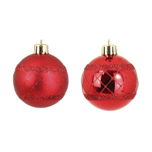 Décorations de noël Set de 8 Boules de Noël Rouges Décor Carreaux - U10 - Modalova