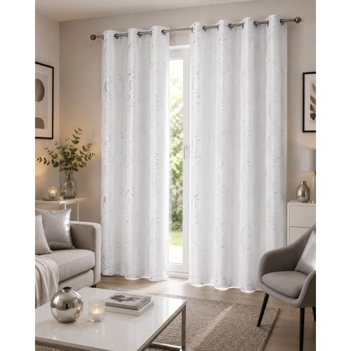Rideaux, stores Rideau a oeillets 140 x 260 cm Argent bully blanc - U10 - Modalova