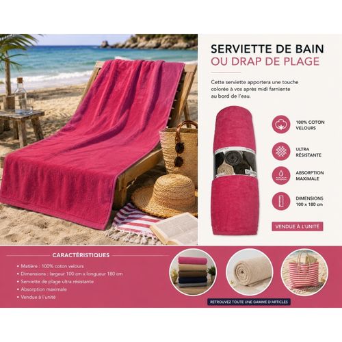 Serviettes de plage Serviette drap de plage velours 100 x 180 cm uni rose - Doumie - Modalova