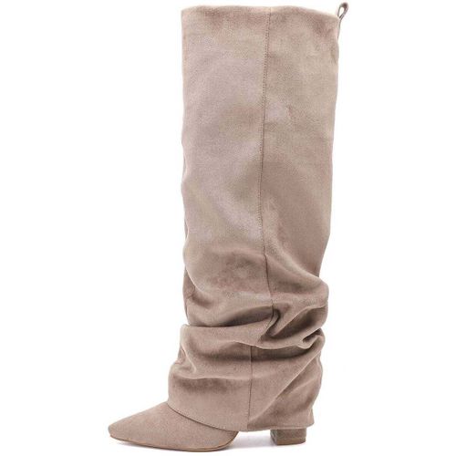 Bottes Bottes Plissées à Revers en Suède - taupe - Vera Collection - Modalova