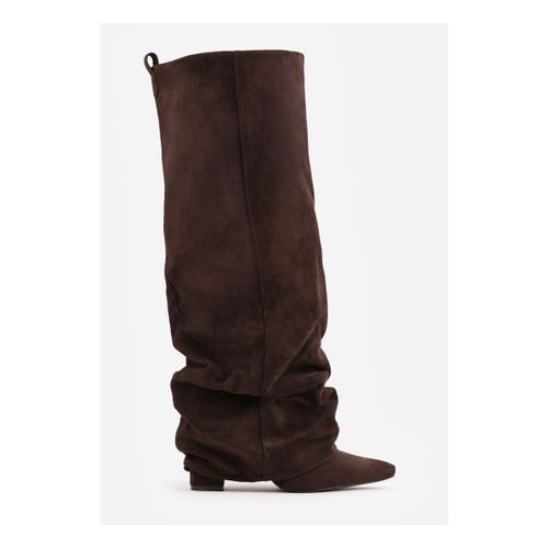 Bottes Bottes Plissées à Revers en Suède - marron - Vera Collection - Modalova