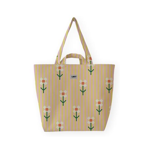 Cabas Fine Stripe And Bloom Flowers - Yellow/Pink - Lori Barcelona - Modalova