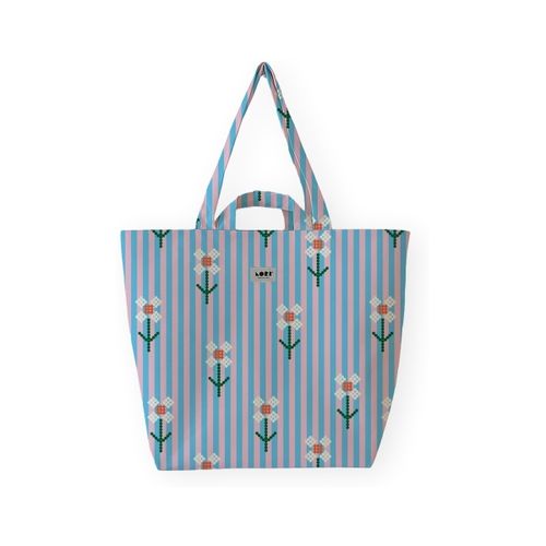 Cabas Fine Stripe And Bloom Flowers - Blue/Pink - Lori Barcelona - Modalova