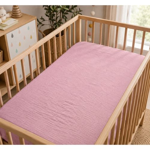 Draps housse Drap housse bébé extensible en gaze de coton rose 60 x 120 cm - U10 - Modalova