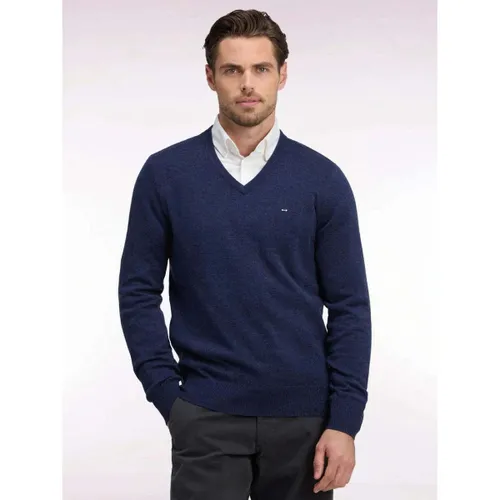 Sweat-shirt Pull col V marine en laine - Eden Park - Modalova