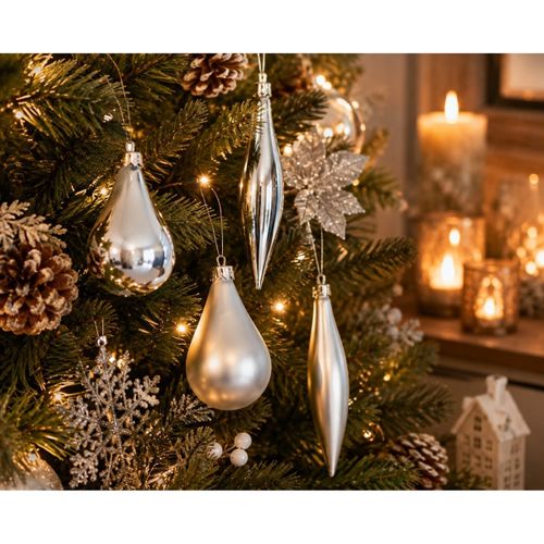 Décorations de noël 4 boules de sapin de noel olive et glacon bleu ciel - U10 - Modalova
