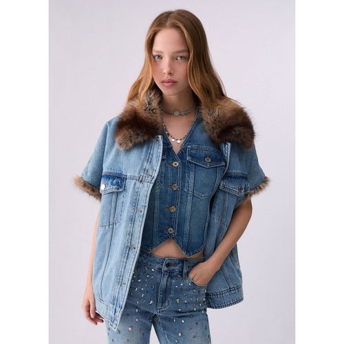 Veste Gilet en denim avec détails teddy - Liu Jo - Modalova